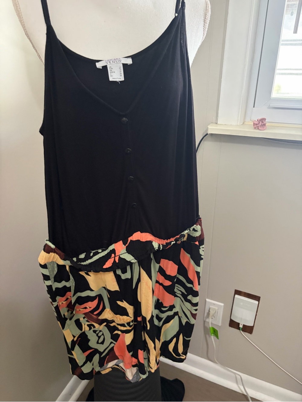Venus Black Tank romper with Multicolor Abstract Skirt